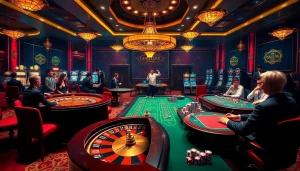 Exciting casino atmosphere at https://bong88.casa/ featuring roulette, poker games, and vibrant players.