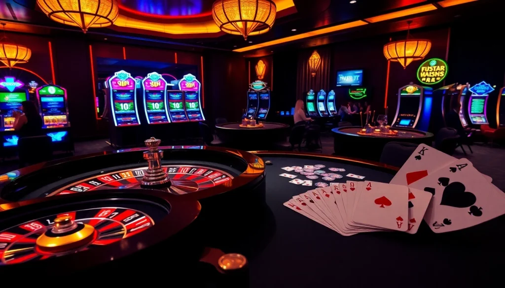Experience the thrill of Luckywin at a luxury poker table with spinning roulette wheel and vibrant casino ambiance.