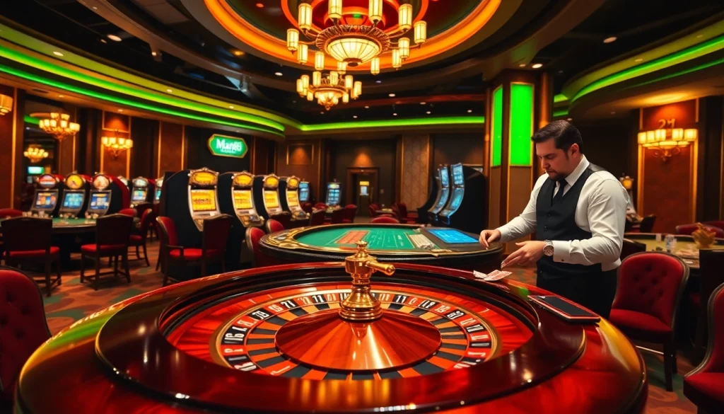 Experience high-stakes gaming at Man88 with vibrant casino tables, cards, and chips.