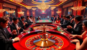 Experience the thrill of WN678 as players engage passionately at a roulette table in a luxurious casino.