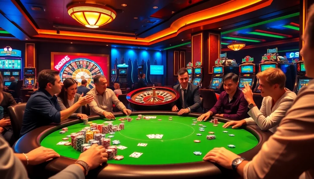 Experience thrilling gaming action at vn88 with vibrant casino tables and excited players.