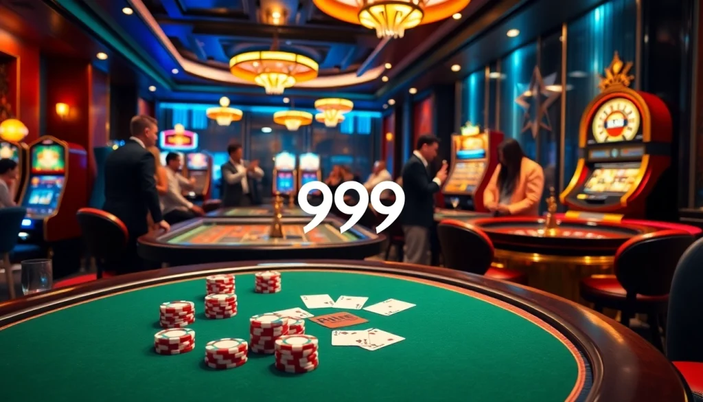 PS 99 - Players enjoying a vibrant casino experience with poker and slot games.