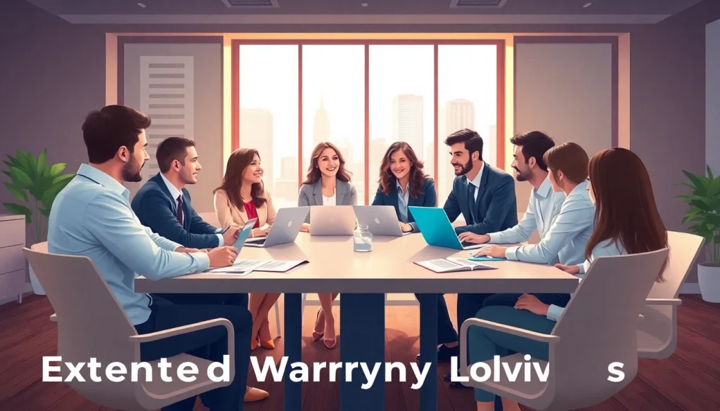 Explore extended warranty solutions in a professional office setting with engaging discussions.