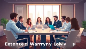 Explore extended warranty solutions in a professional office setting with engaging discussions.