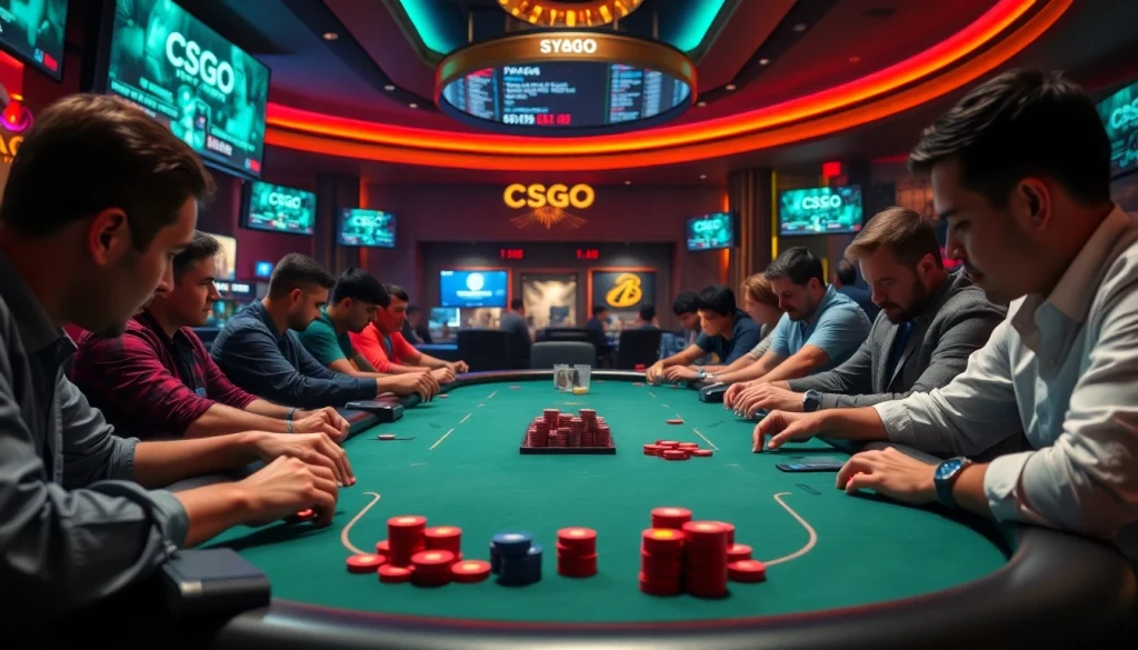Discover the best CSGO gambling sites in an energetic casino setting with players competing intensely.