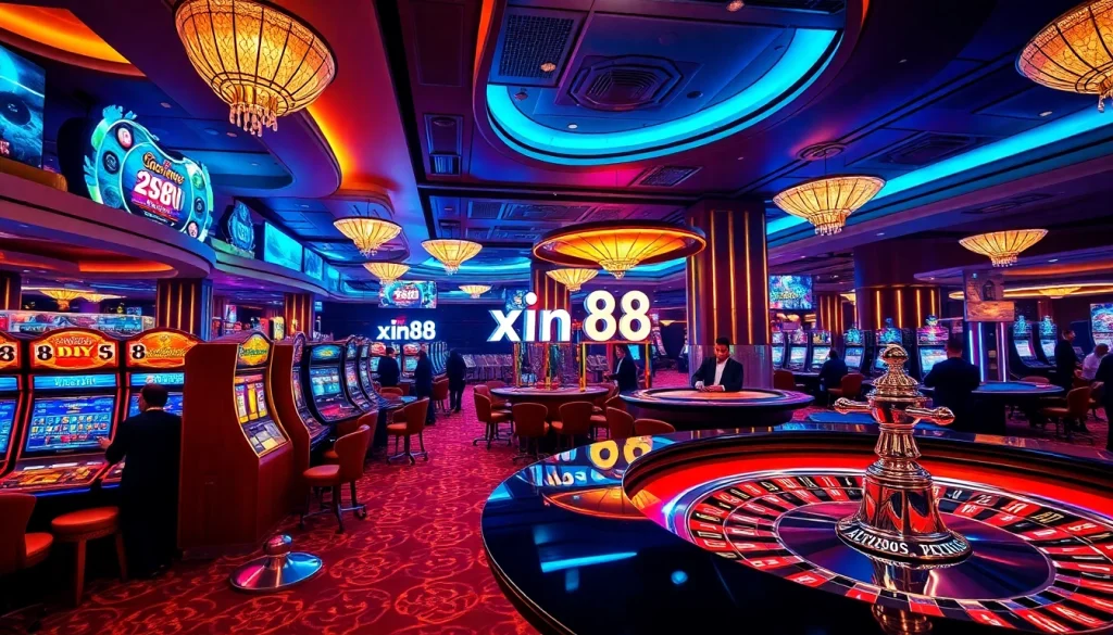 Engaging players at the xin88 casino tables, illustrating a vibrant gambling atmosphere.