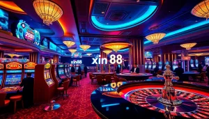 Engaging players at the xin88 casino tables, illustrating a vibrant gambling atmosphere.