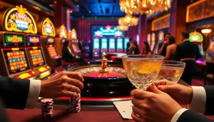 Excited players placing bets at a luxury casino, showcasing the thrill of 7C77 gaming.
