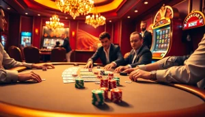 Exciting poker action at fabet3.com showcasing chips and cards in a vibrant casino setting.
