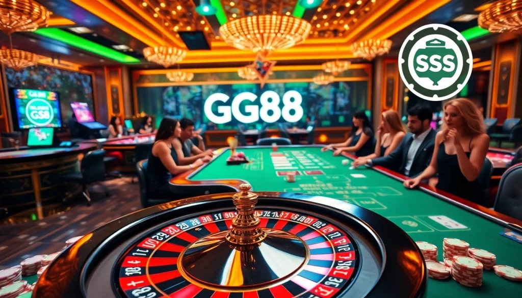 Players engage in exciting online games at GG88, featuring vibrant casino visuals and thrilling actions.
