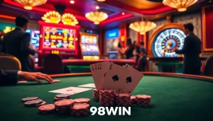 Experience thrilling gameplay at 98WIN with vibrant casino tables and exciting slot machines.