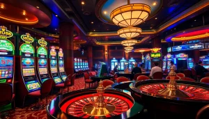 Players enjoying the thrill of Mu88 Casino with vibrant slot machines and roulette excitement.