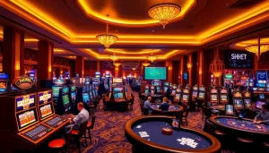 Experience the thrilling action at https://shbet.law/ with players at a luxurious casino table.