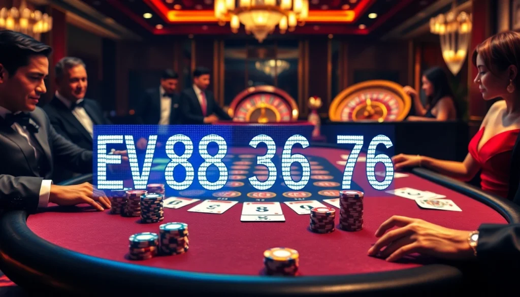 Engage with thrilling action at EV88 3676 poker table with chips and cards displayed attractively.