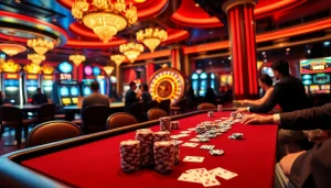 Players enjoy a high-stakes poker game with S8 branding in a glamorous casino setting.