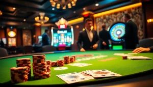 Engage in thrilling b52-themed poker action at an upscale casino table.