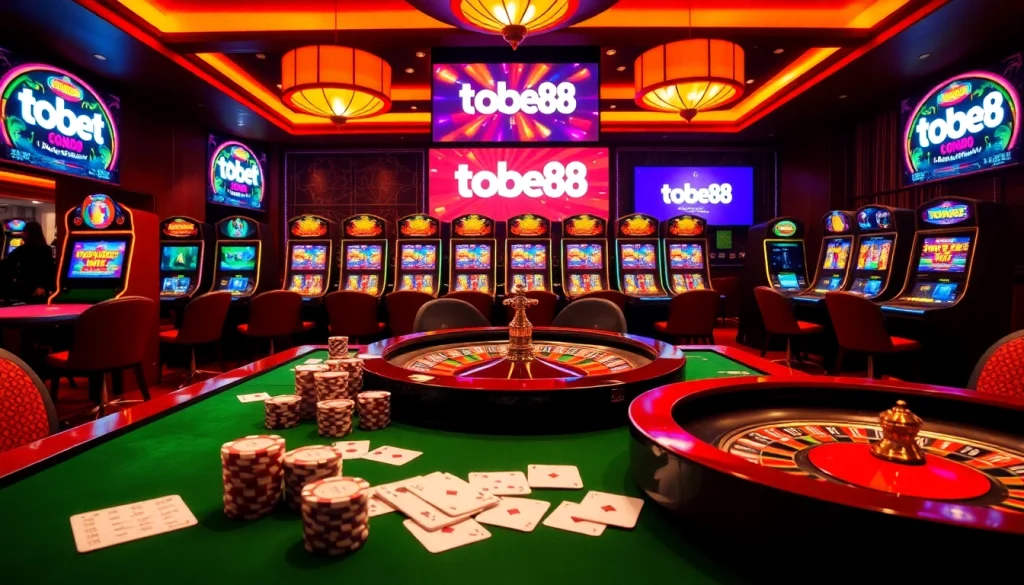 Experience exciting gaming at tobet88 with vibrant casino tables and thrilling slot machines.