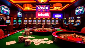 Experience exciting gaming at tobet88 with vibrant casino tables and thrilling slot machines.