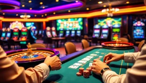 Experience i5bet's thrilling casino environment with players enjoying poker and roulette.