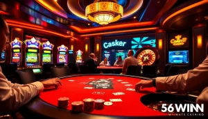 Experience the thrill of winning at 56WIN with high-stakes poker action and vibrant casino visuals.