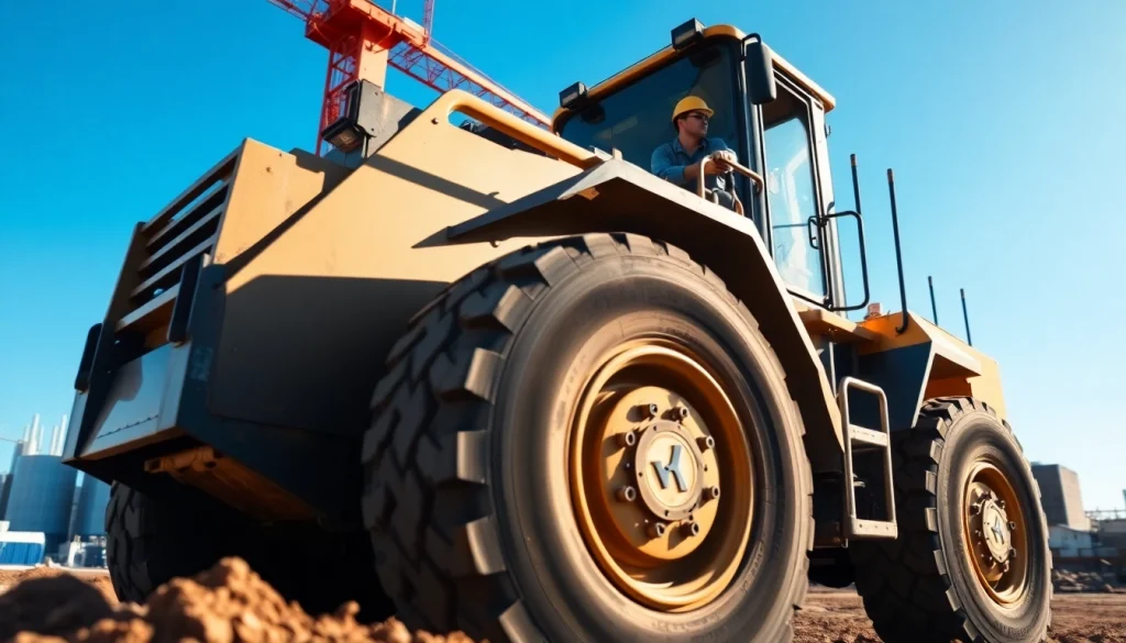 Rent wheel loaders showcased in action on a busy construction site for enhanced visibility.