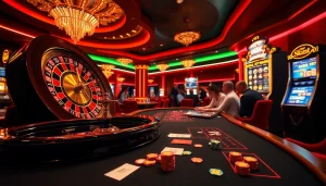 Experience excitement at the S8 casino with poker tables, roulette wheels, and vibrant chips.