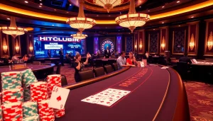 Experience thrilling gameplay at HITCLUB with vibrant poker chips and high-stakes tables.