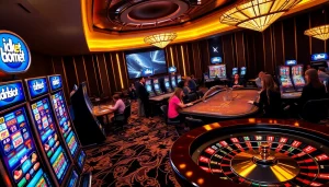 Experience the excitement of idnslot with vibrant slot machines and enthusiastic players in a glamorous casino setting.