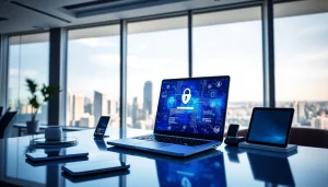 Streamlined workspace showcasing 快连官网 on modern devices, emphasizing privacy and security.