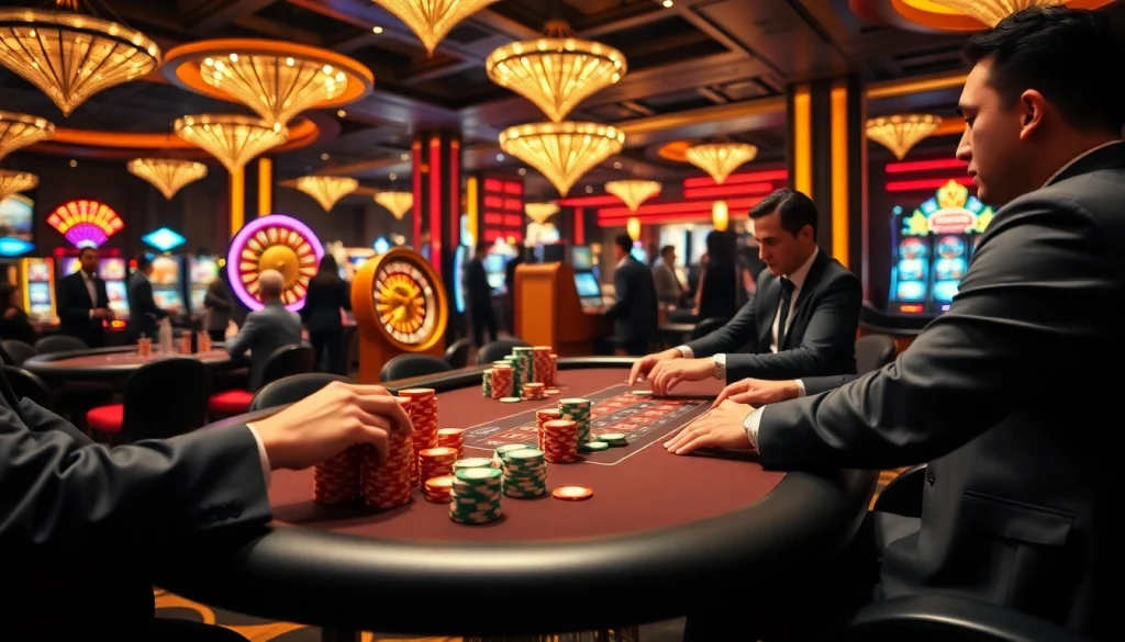 Engage in the excitement of rapid borrowing in a luxurious casino setting with poker tables and vibrant roulette.