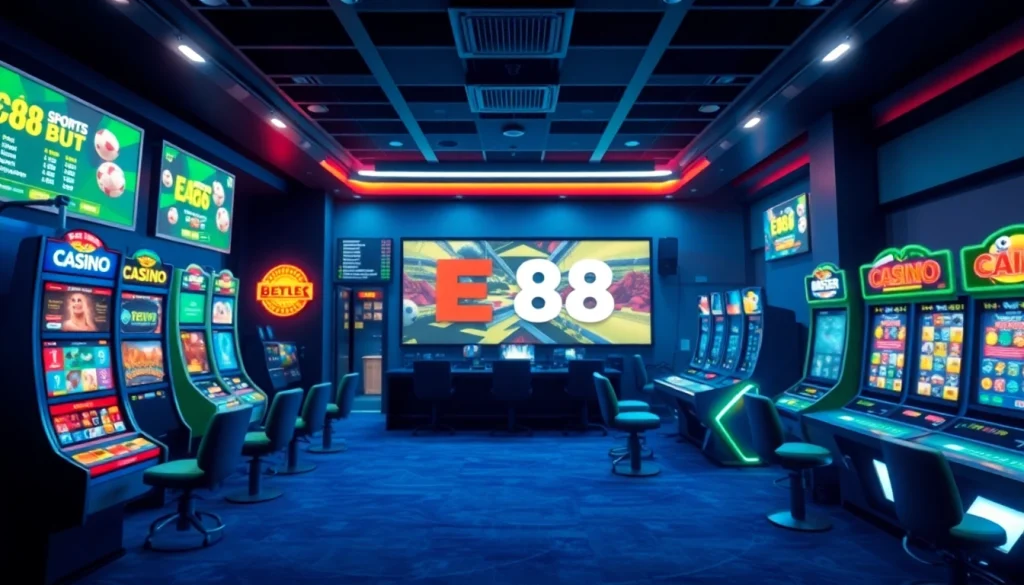 Exciting online gambling interface of E88 COM with vibrant games and graphics.