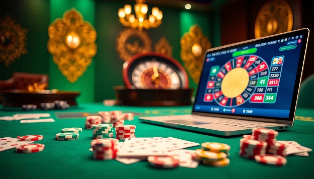 Engage with the thrilling uu88 game featuring vibrant casino elements like cards and poker chips.