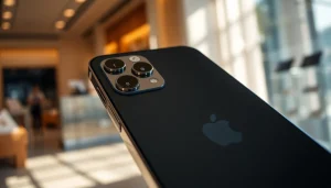 Comprar iPhone 14 Pro Max precio en una elegante tienda de retail, destacando sus características.