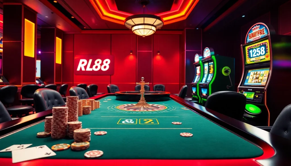 Experience the excitement of RR88 with vibrant casino visuals showcasing thrilling betting elements.