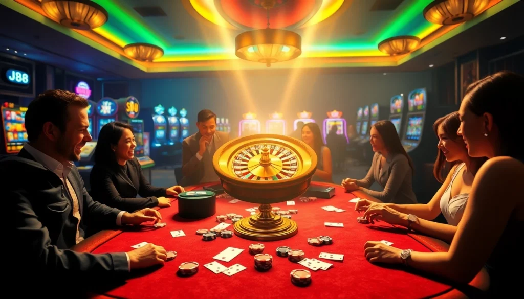 Experience thrilling online gaming at j88 with a vibrant casino scene and poker excitement.