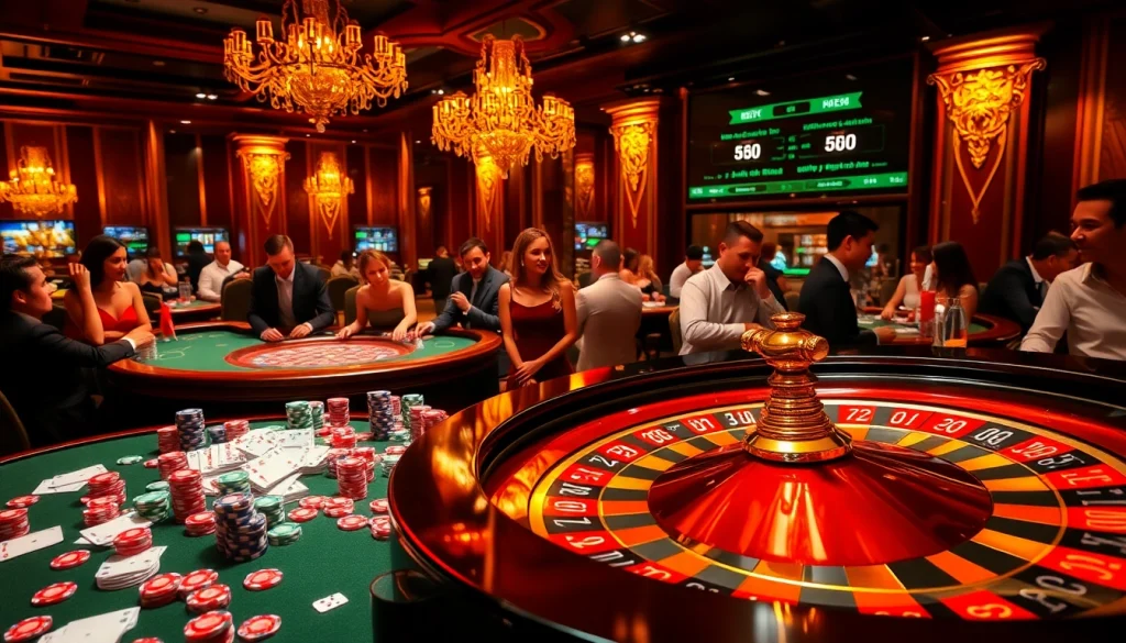 Engage in thrilling gameplay at 98win.fund with vibrant casino tables filled with chips and cards.