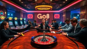Players at GO8 poker tables engage in thrilling bets, showcasing elite gambling excitement.