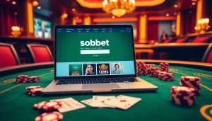 Experience sbobet link login on a stylish poker table filled with cards and chips.