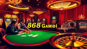 Engaged players at 68 Game Bài, enjoying an upscale casino atmosphere filled with excitement.