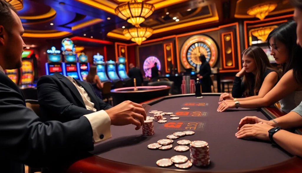 Play poker at TT88 casino, showcasing players, poker chips, and luxury gambling ambiance.