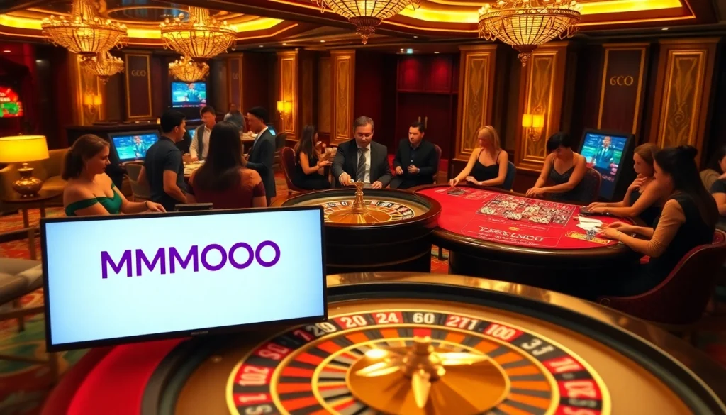 Players enjoying a thrilling game of roulette at MMOO casino, surrounded by vibrant atmosphere and excitement.