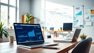 Engaging digital marketing workspace with analytics tools prominently displayed.