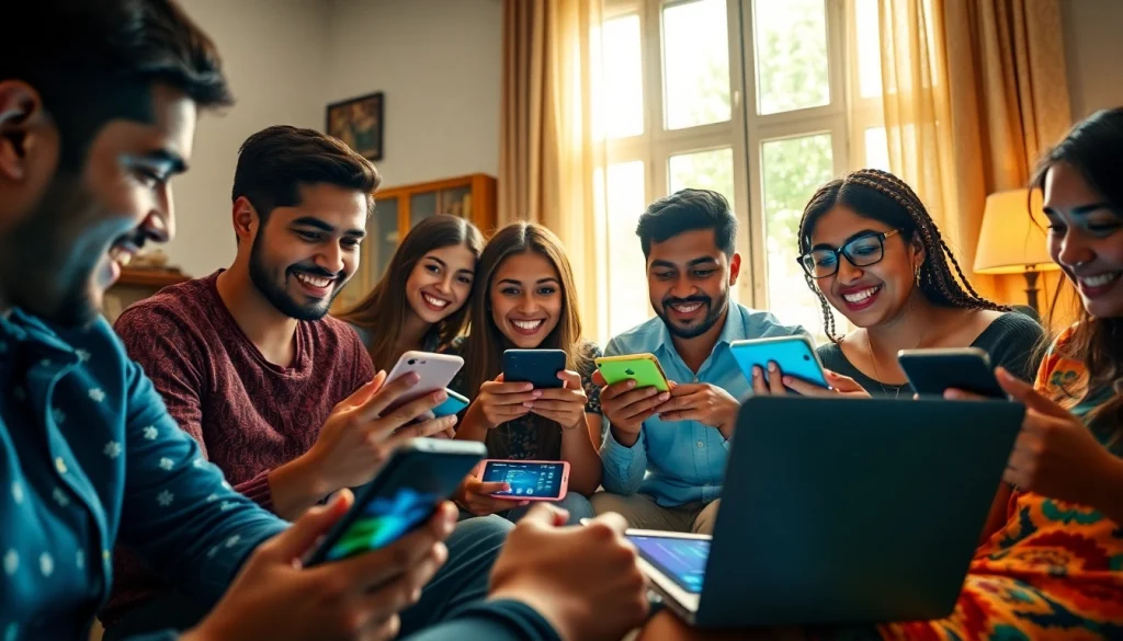 Players enjoying the Jalwa Game on multiple devices in a cozy setting, showcasing excitement and engagement.