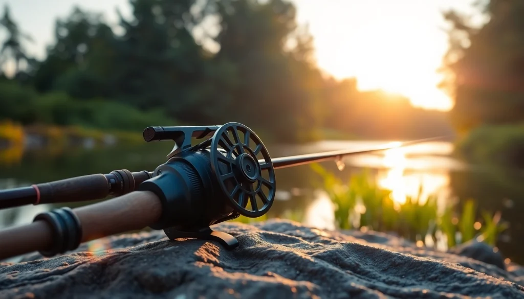 Catch the perfect Fly fishing combo ready for adventure beside a picturesque river.