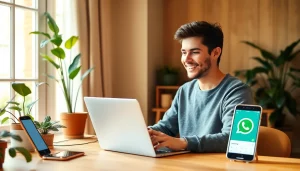 在舒适的家庭办公室中，用户使用 WhatsApp网页版发送语音消息。