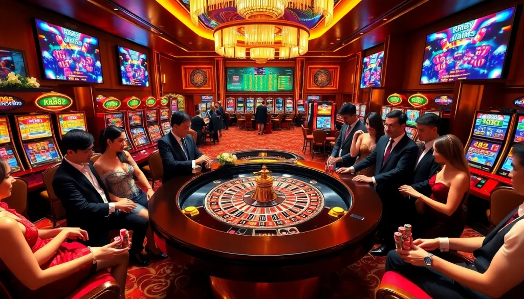 Experience the excitement of RR88 with vibrant casino tables and enthusiastic players.