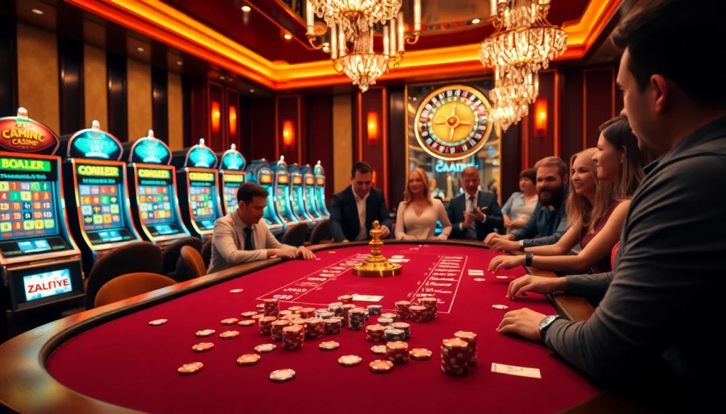 This engaging scene at https://uu88ae.com/ showcases enthusiastic players at a vibrant poker table in a luxurious casino.