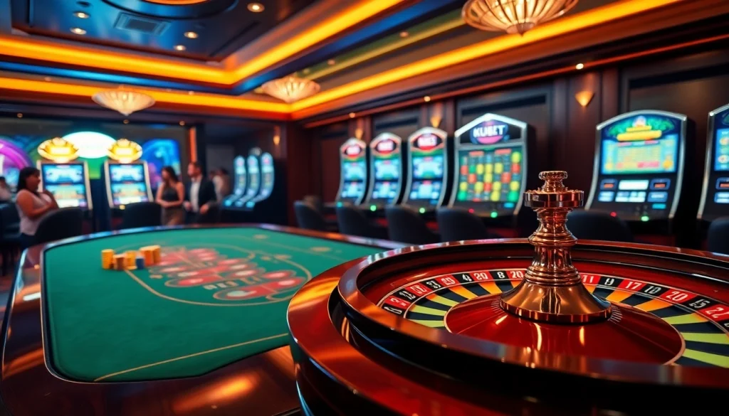 KUBET77 online casino interface illustrating vibrant games and luxurious gambling ambiance.