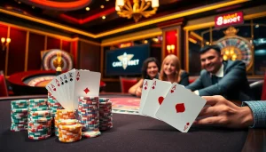 Experience the excitement of 8kbet at a luxurious casino table with vibrant poker chips and elegant playing cards.