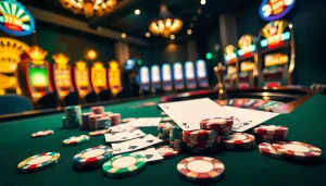 Experience the excitement of KP 88 at a lavish casino table with poker chips and an elegant roulette wheel.